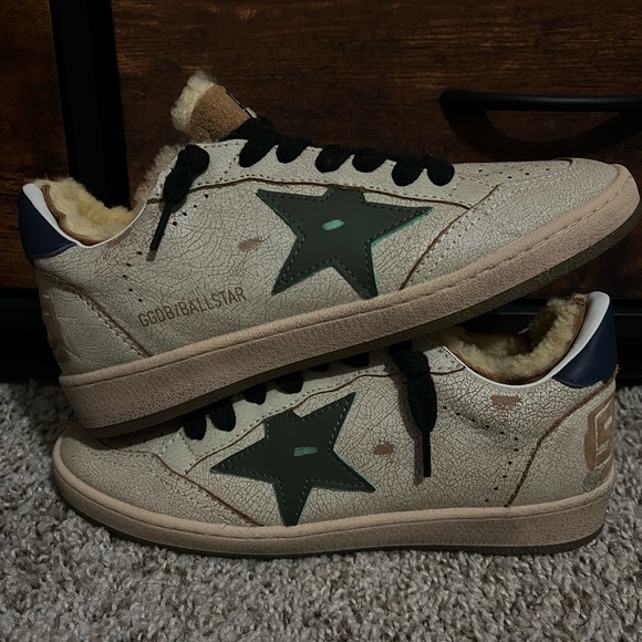 Golden Goose Kids Sneakers - Cream with Green Star - Picture 1 of 7